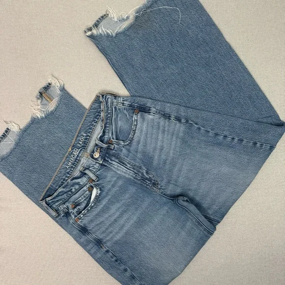 American Eagle Super High Rise Baggy Wide Leg Regular Medium Bright Indigo 6 - Picture 3 of 10